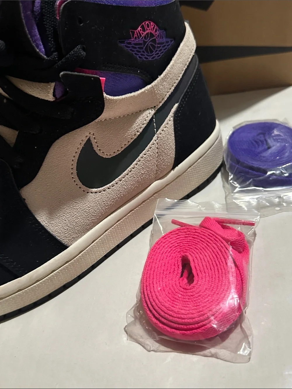 Nike PSG Jordan 1’s — Black, White & Purple Iridescent Swoosh
